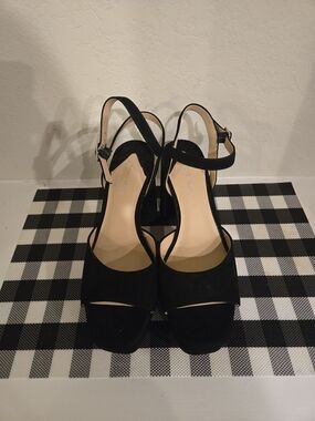 ANTONIO MELANI Black Suede Open-Toe Slingback Heels